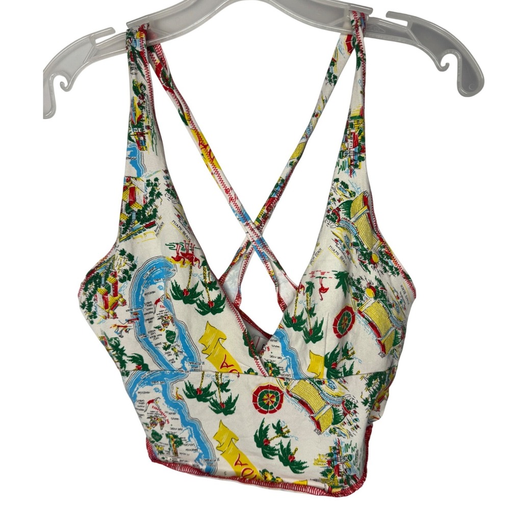 BDG Urban Outfitters Florida Souvenir Map Print V-Neck Cross Back Crop Top Large